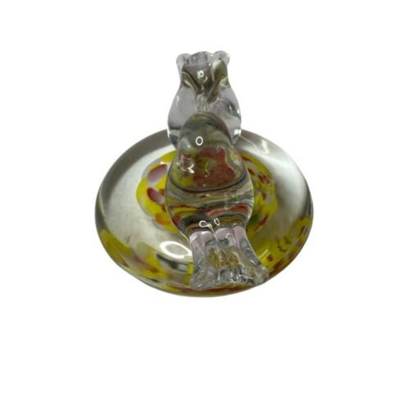 Double Blue Bird of Happiness Glass Clear Yellow Red Swirl  Paperweight - Picture 2 of 7